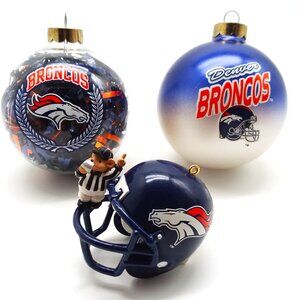 VTG Denver Broncos Christmas Ornaments Set Glass Bulb Mini Football Helmet NFL